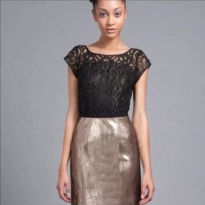 Frock by Tracy Reese Morgan holiday Dress gold leather and black lace Sz 6